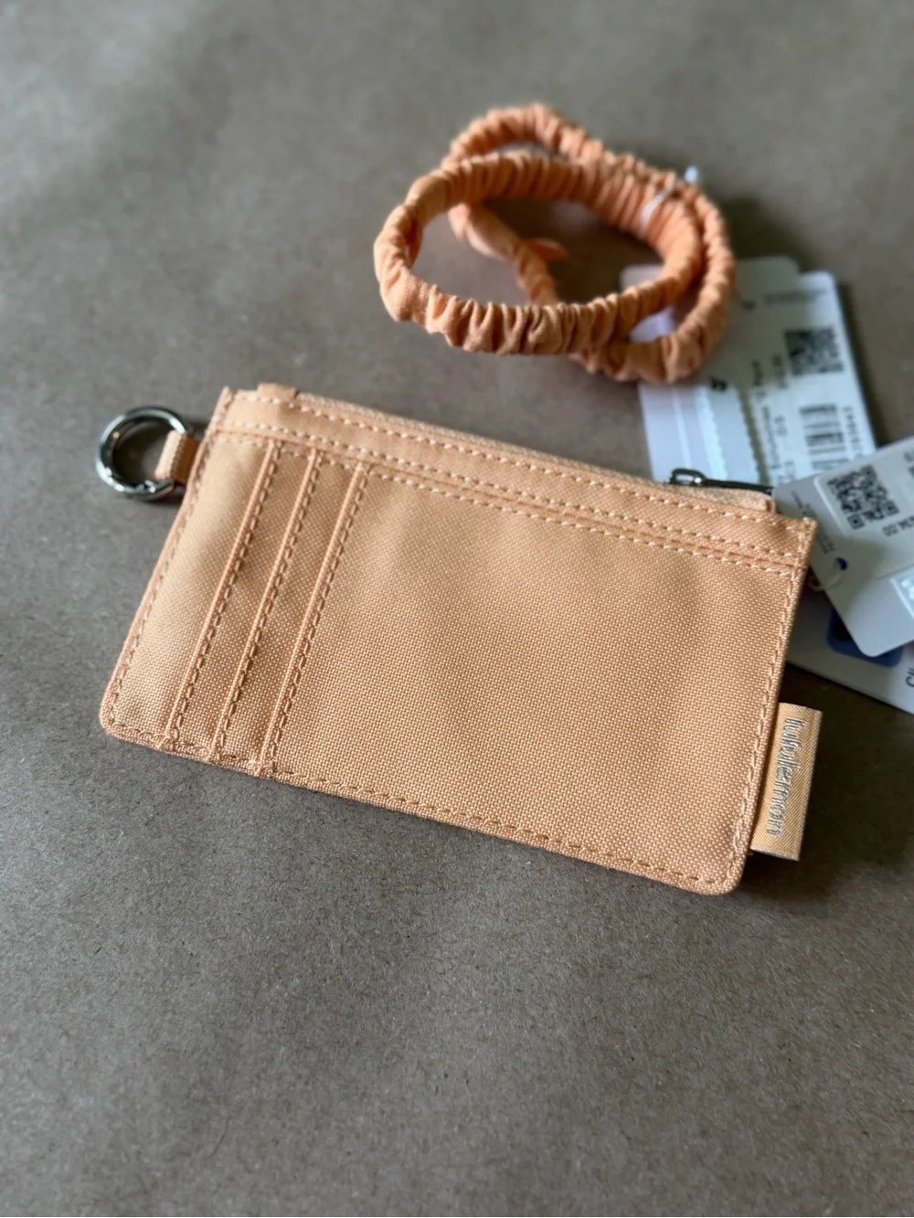 Lululemon Rock Melon Clippable Card Case w/ matching Scrunchies